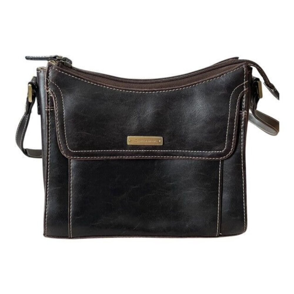 Liz Claiborne Brown Leather Crossbody Bag – Adjustable Strap, Multi-Pocket Organ